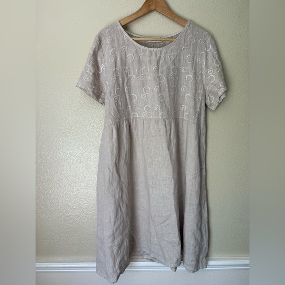 TERZO MILLENNIO Beige Embroidered Linen Dress - Picture 1 of 4
